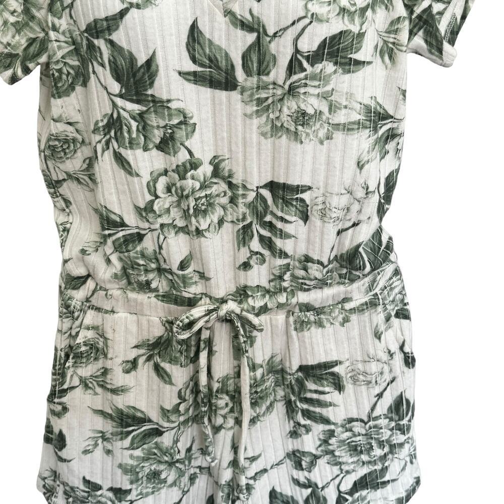 New Chaser Poor Boy Ribbed Double-V Shorts Romper Green/Ivory Topical Print M - Picture 3 of 10